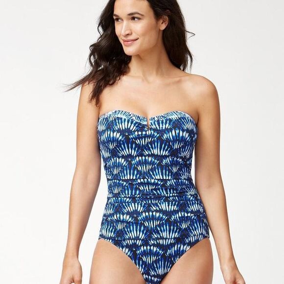 Tommy Bahama Other - Tommy Bahama Blue and white Tide Dye Seashell Bandeau One-Piece Swimsuit Sz 8